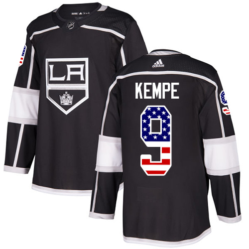 Adidas Kings #9 Adrian Kempe Black Home Authentic USA Flag Stitched NHL Jersey
